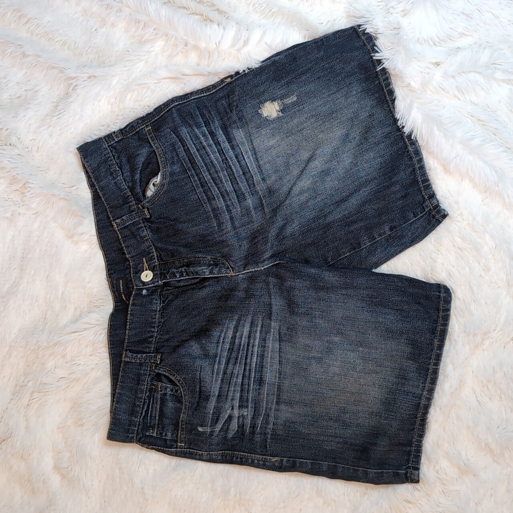 New York & Co High Waisted Dark Wash Distressed Denim Jean Shorts SZ 14